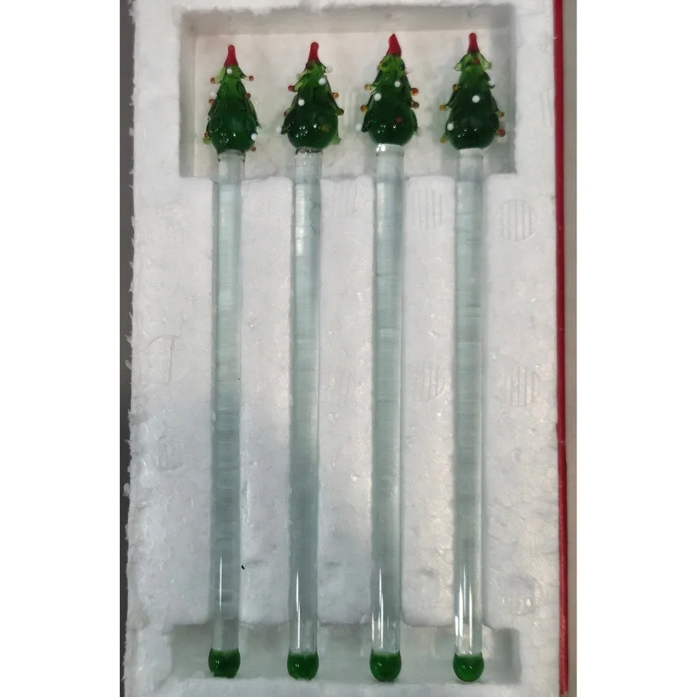 Drulane Designs Towle Handmade Glass Stirrers Christmas Tree Set 4 37177 Green